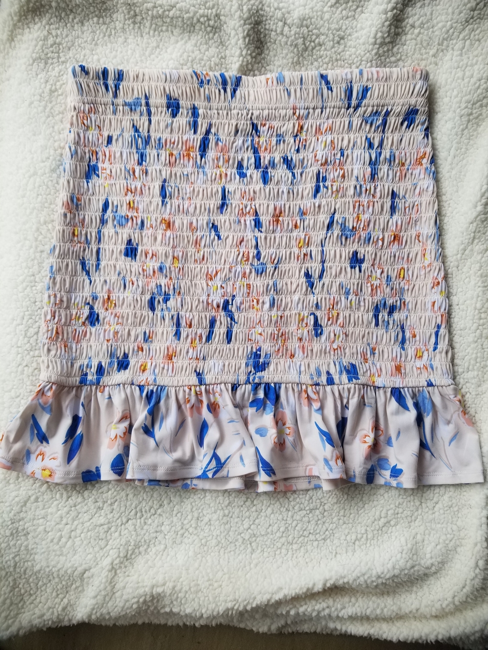 BCBGeneration Smocked Ruffle Skirt in Blue & Yellow Floral